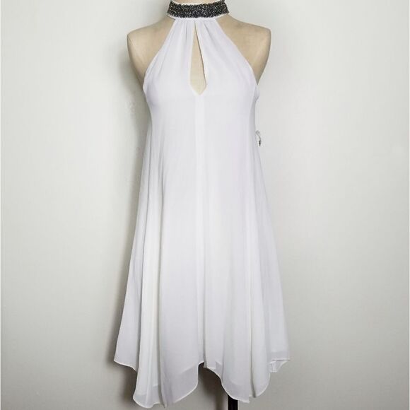White Embellished Keyhole Halter Dress by … - Picture 1 of 6